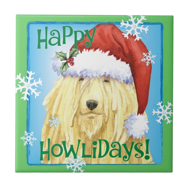 Happy Howlidays Komondor Fliese (Vorderseite)