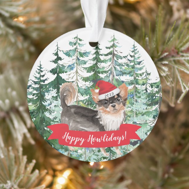 Happy Howlidays Lange Haare Chihuahua Weihnachten Ornament (Baum)