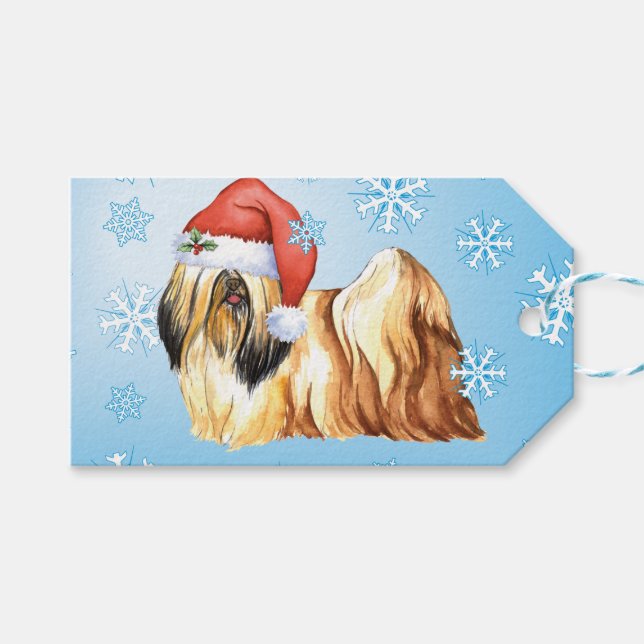 Happy Howlidays Lhasa Apso Geschenkanhänger (Vorderseite (Horizontal))