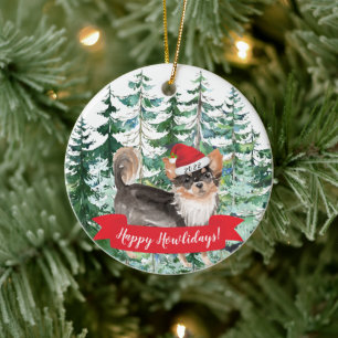 Happy Howlidays Long hahabe Chihuahua Weihnachten Keramik Ornament