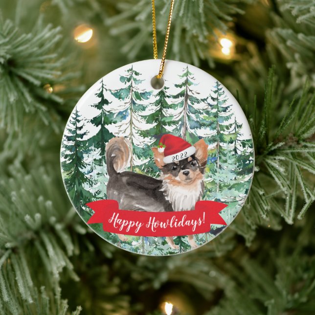 Happy Howlidays Long hahabe Chihuahua Weihnachten  Keramik Ornament (Baum)