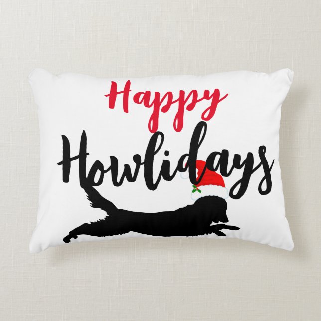 Happy Howlidays lustiger Hund weiß schwarz rot Wei Dekokissen (Vorderseite)