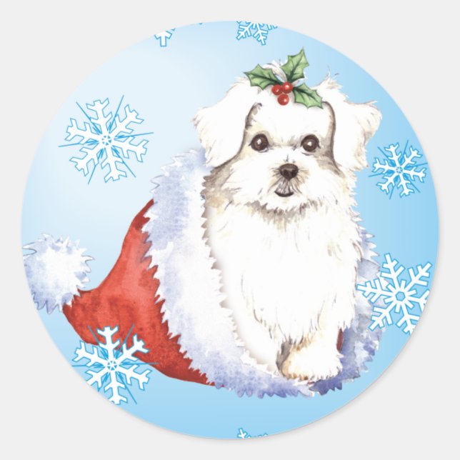 Happy Howlidays Maltese Runder Aufkleber (Vorderseite)