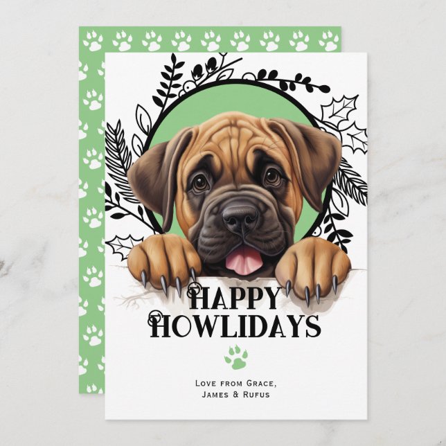 Happy Howlidays Mastiff Dog Christmas Feiertagskarte (Vorne/Hinten)