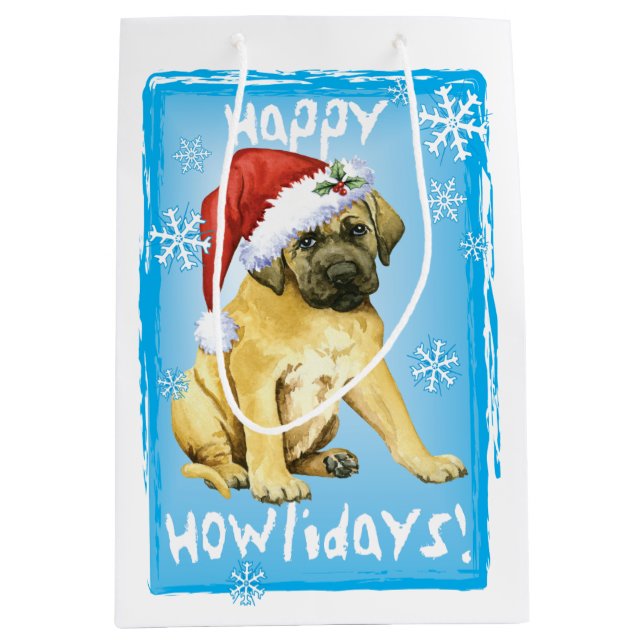 Happy Howlidays Mastiff Mittlere Geschenktüte (Vorderseite)