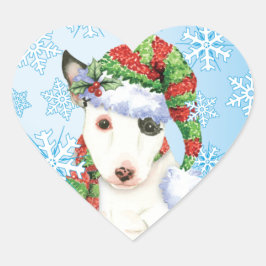 Happy Howlidays Mini Bull Terrier Herz-Aufkleber