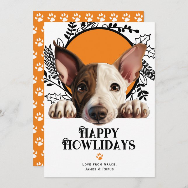 Happy Howlidays Miniature Bull Terrier Christmas Feiertagskarte (Vorne/Hinten)