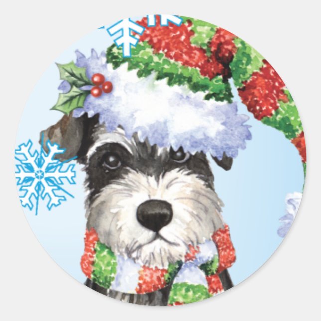 Happy Howlidays Miniature Schnauzer Runder Aufkleber (Vorderseite)