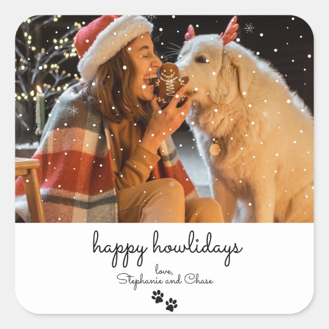 Happy Howlidays Minimaler Weihnachtssticker Quadratischer Aufkleber (Vorderseite)