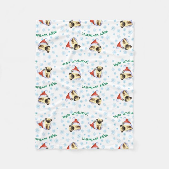 Happy Howlidays Mops Fleece Blanket (Vorderseite)