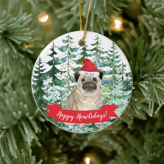 Happy Howlidays Mops Hund Weihnachtsschmuck (Baum)