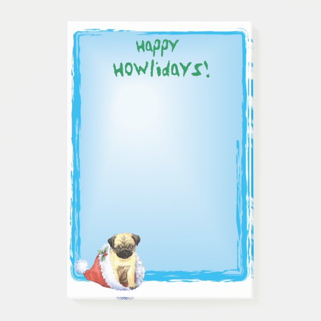 Happy Howlidays Mops Post-it Klebezettel (Vorderseite)