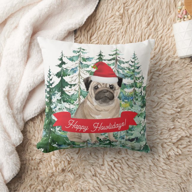 Happy Howlidays Mops Weihnachten Kissen (Decke)
