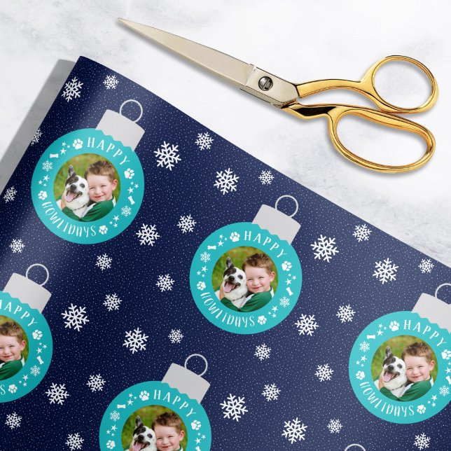 Happy Howlidays Navy Custom Dog Foto Geschenkpapier (Von Creator hochgeladen)