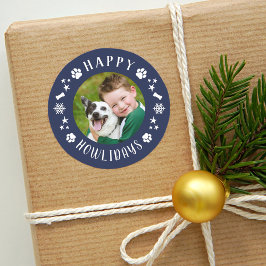 Happy Howlidays Navy Pet Hund Foto Runder Aufkleber