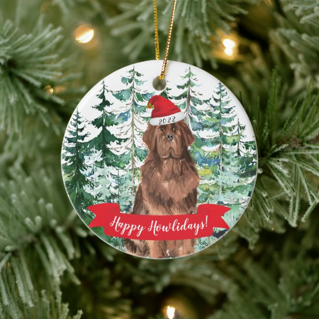 Happy Howlidays Neufundland Dog Christmas Ornament (Baum)