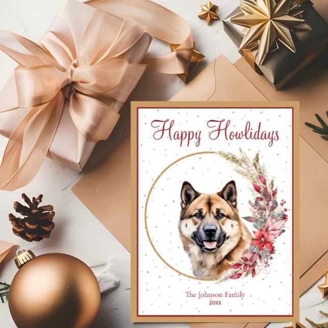 Happy Howlidays Niedlich Akita Dog Feiertagspostkarte (Von Creator hochgeladen)