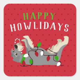 Happy HOWLidays Niedlich Schnauzer Weihnachten Quadratischer Aufkleber