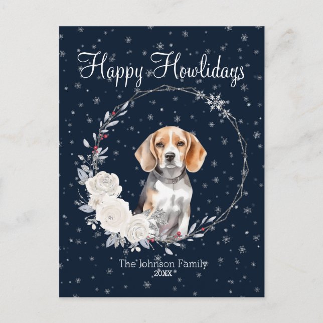 Happy Howlidays Niedlicher Beagle Hund Feiertagspostkarte (Vorderseite)