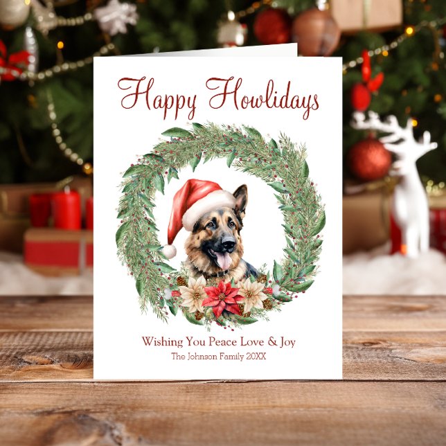 Happy Howlidays Niedlicher deutscher Schäferhund Feiertagskarte (Von Creator hochgeladen)
