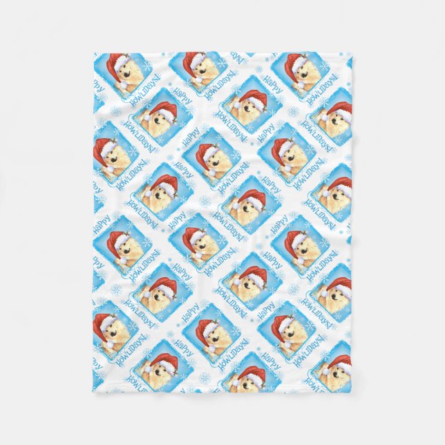 Happy Howlidays Norwegischer Buhund Fleecedecke (Vorderseite)