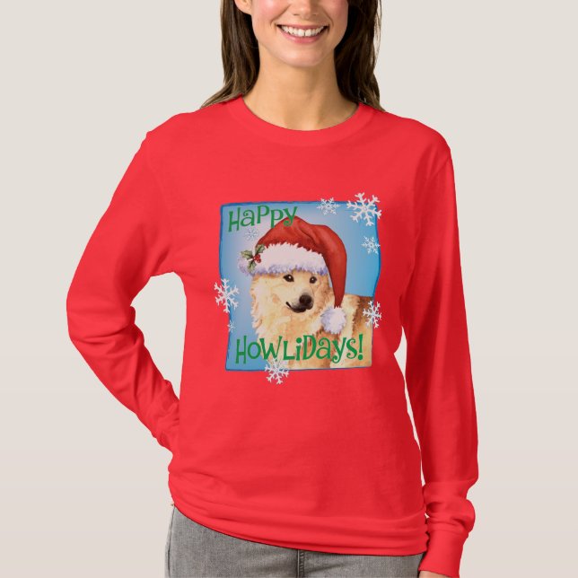 Happy Howlidays Norwegischer Buhund T-Shirt (Vorderseite)