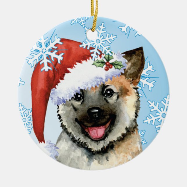 Happy Howlidays Norwegischer Elkhound Keramik Ornament (Vorne)