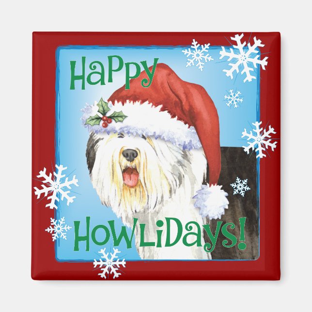Happy Howlidays Old English Sheepdog Magnet (Vorne)