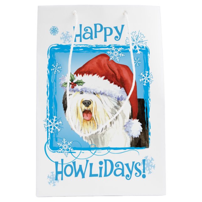 Happy Howlidays Old English Sheepdog Mittlere Geschenktüte (Vorderseite)