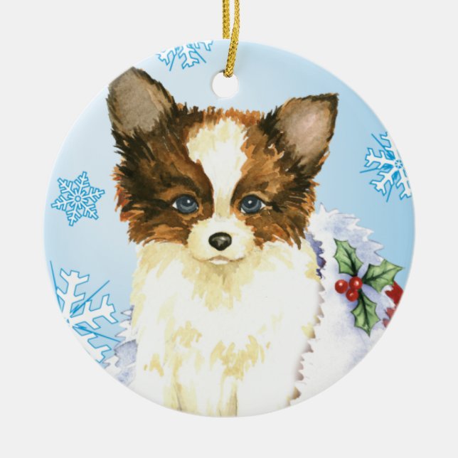 Happy Howlidays Papillon Keramik Ornament (Vorne)