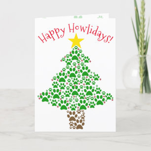 Happy Howlidays Paw Print Christmas Tree Hund Love Feiertagskarte