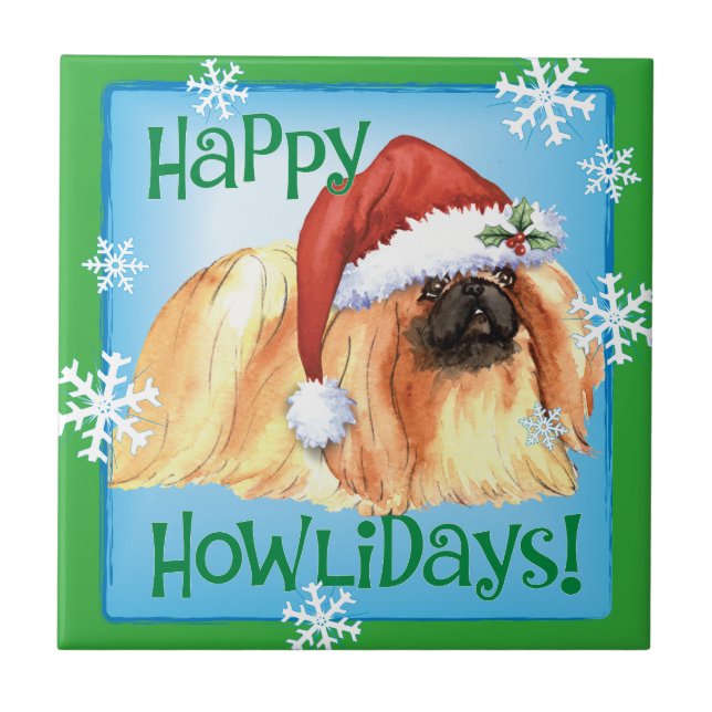 Happy Howlidays Pekingese Fliese (Vorderseite)
