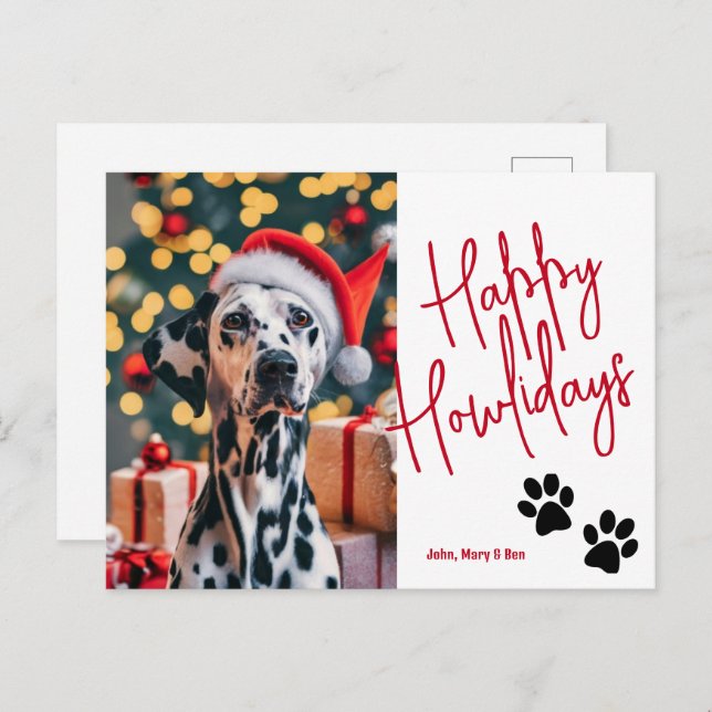 Happy Howlidays Pet Foto Weihnachten Rot Postkarte (Vorne/Hinten)