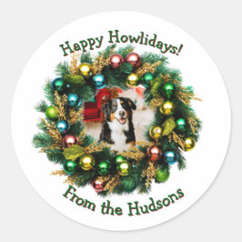 Happy Howlidays Photo Card Runder Aufkleber