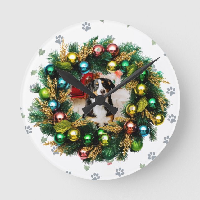Happy Howlidays Photo Image Runde Wanduhr (Vorderseite)