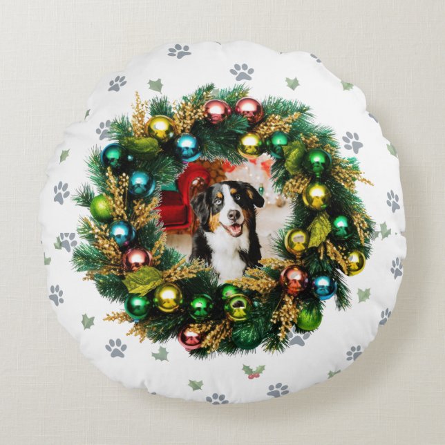 Happy Howlidays Photo Image Rundes Kissen (Vorderseite)