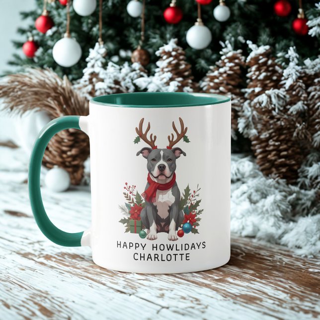 Happy Howlidays Pittbull Dog Weihnachtskaffee Tasse (Von Creator hochgeladen)