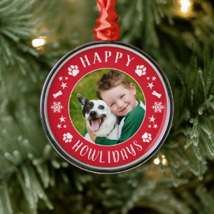 Happy Howlidays Red Custom Dog Foto Ornament Aus Metall