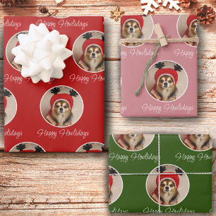 Happy Howlidays Red Green Pink Dog Pet Foto Geschenkpapier Set