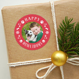 Happy Howlidays Red Pet Hund Foto Runder Aufkleber