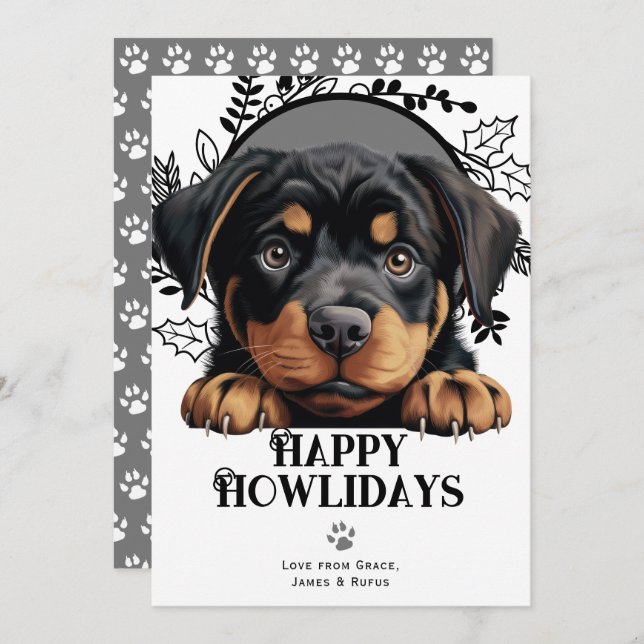 Happy Howlidays Rottweiler Dog Christmas  Feiertagskarte (Vorne/Hinten)