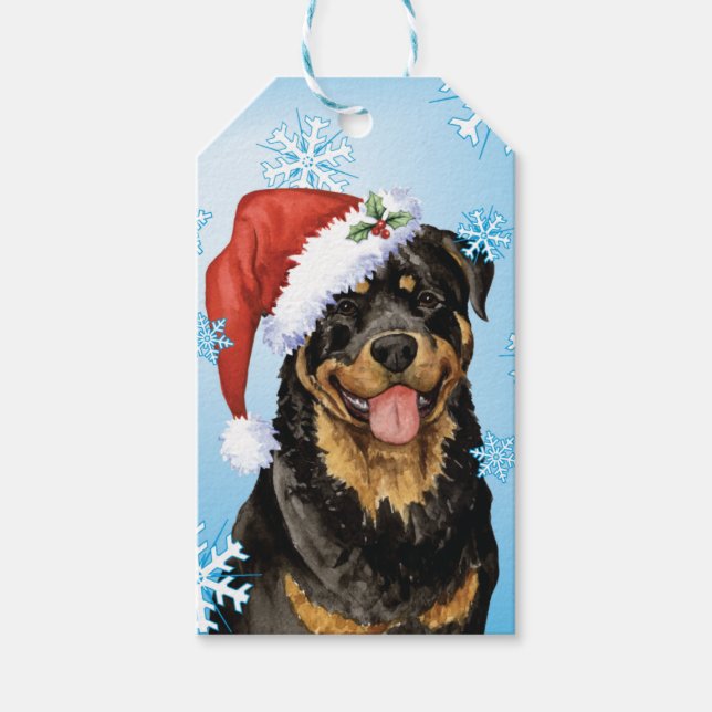 Happy Howlidays Rottweiler Geschenkanhänger (Vorderseite)