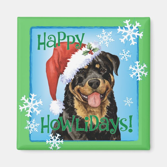 Happy Howlidays Rottweiler Magnet (Vorne)