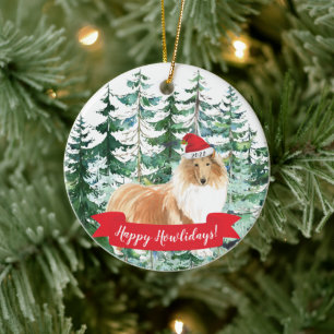 Happy Howlidays Rough Collie Dog Christmas Ornamen Keramik Ornament