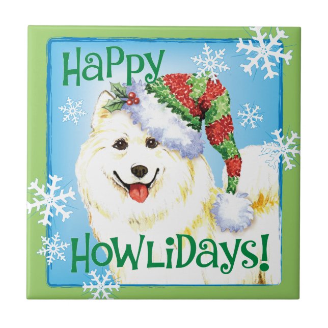 Happy Howlidays Samoyed Fliese (Vorderseite)