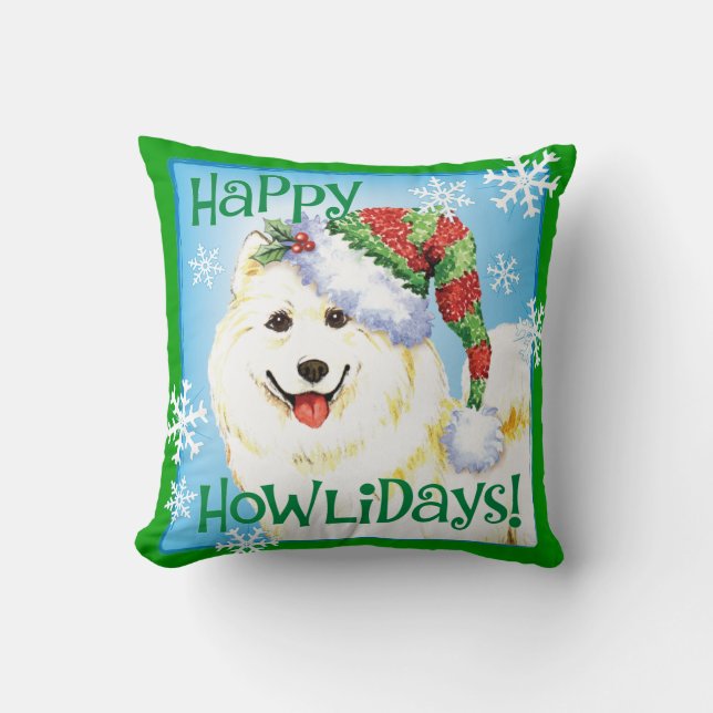Happy Howlidays Samoyed Kissen (Vorderseite)