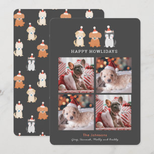 Happy Howlidays Santa Puppies Cream 4 Foto Grau Feiertagskarte