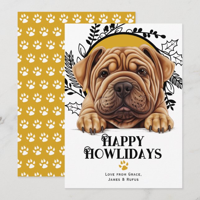 Happy Howlidays Shar Pei Dog Christmas Feiertagskarte (Vorne/Hinten)