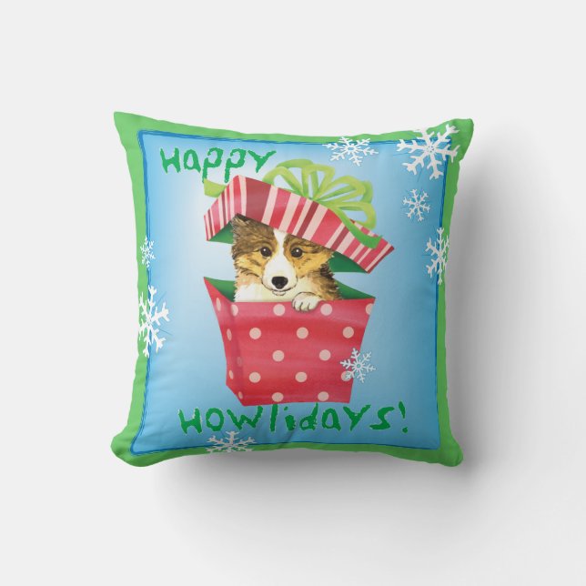 Happy Howlidays Sheltie Kissen (Vorderseite)