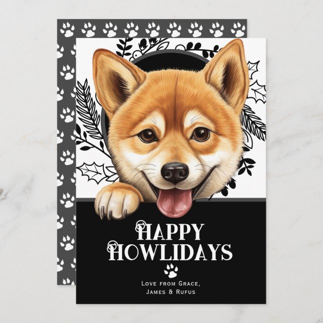 Happy Howlidays Shiba Inu Dog Christmas Feiertagskarte (Vorne/Hinten)